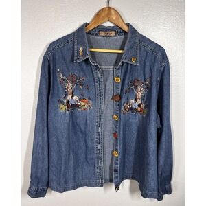 Vtg 90s Just My Size Denim Shirt Button Embroidered Fall Leaves Autumn 2X